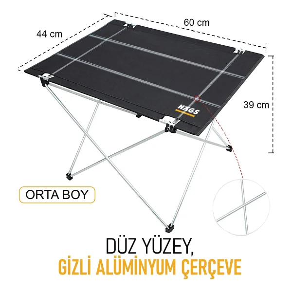 Haegs Ultralight Katlanır Kamp Sehpası, Piknik, Bbq, Balıkçılık, Avcılık, Plaj, Hiking İçin Taşınabilir Kompakt Roll Up Outdoor Kamp Masası Orta Boy - Siyah - Görsel 3