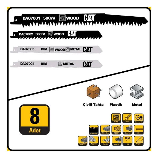 Cat Da07901 8 Parça Profesyonel Metal/Ahşap Kesme Tilki Kuyruğu Testere Ucu - Görsel 3