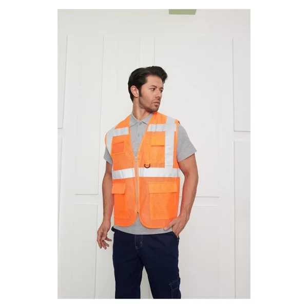 Orange Safety Mühendis Tipi Fileli İkaz Yeleği - Turuncu - Görsel 5