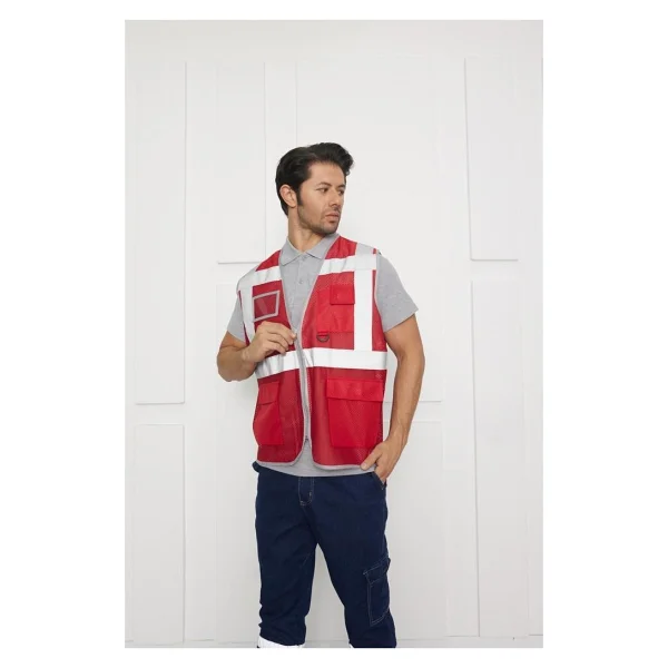 Orange Safety Mühendis Tipi Fileli İkaz Yeleği - Kırmızı - Görsel 6