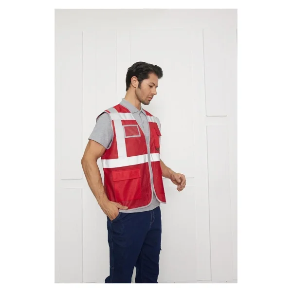 Orange Safety Mühendis Tipi Fileli İkaz Yeleği - Kırmızı - Görsel 2