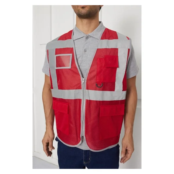 Orange Safety Mühendis Tipi Fileli İkaz Yeleği - Kırmızı - Görsel 5