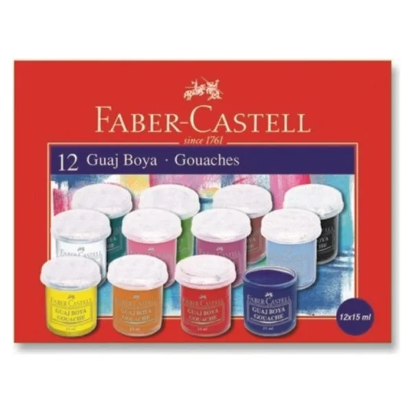 Guaj Boya 12 Renk x 15 Ml Su Bazlı Şişe 1 Paket Faber Guaj Boya Seti Şişe İçerisinde 12 li Okul Hobi - Görsel 2