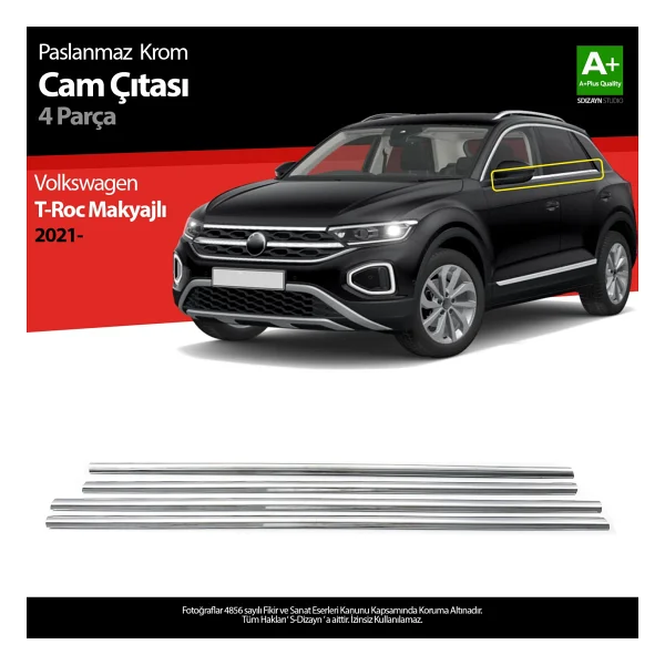 S-Dizayn Vw T-Roc Makyajlı Krom Cam Çıtası 4 Prç. 2021 Üzeri - Görsel 7