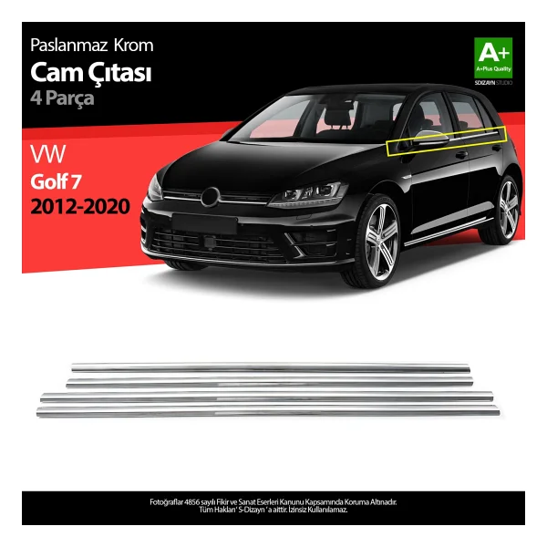 S-Dizayn Vw Golf 7 Krom Cam Çıtası 4 Prç 2013-2020 - Görsel 7