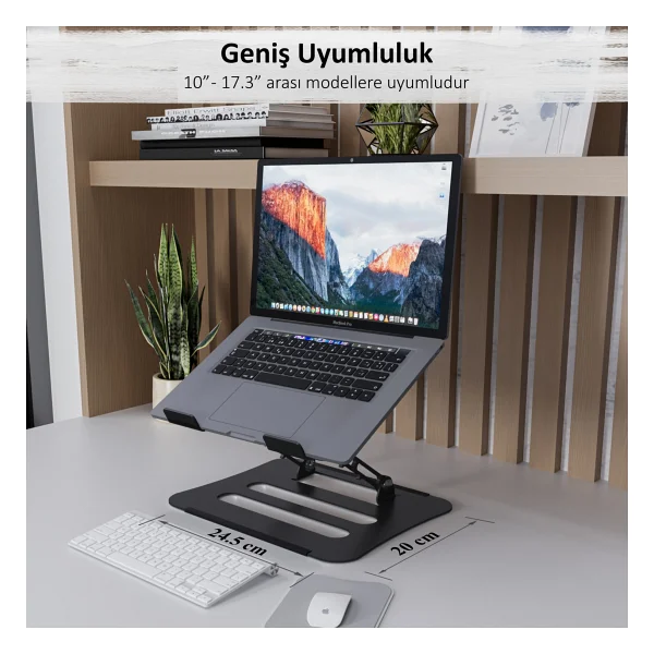 Jön Metal Katlanabilir Telefon Tutuculu Tüm Modellerle Uyumlu Ayarlanabilir Notebook Laptop Standı Yükseltici - Siyah - Görsel 2