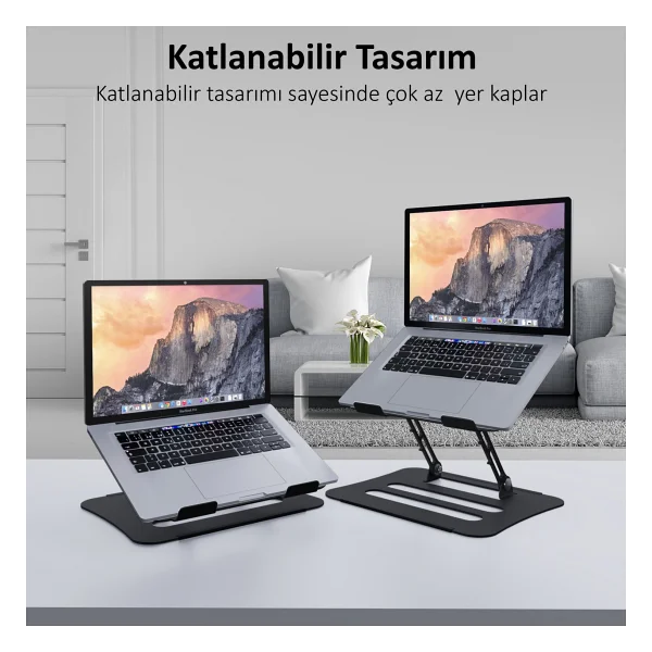 Jön Metal Katlanabilir Telefon Tutuculu Tüm Modellerle Uyumlu Ayarlanabilir Notebook Laptop Standı Yükseltici - Siyah - Görsel 4