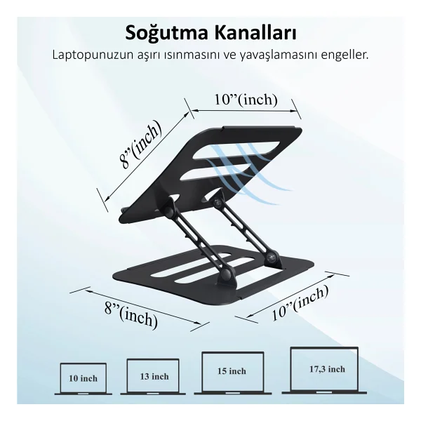 Jön Metal Katlanabilir Telefon Tutuculu Tüm Modellerle Uyumlu Ayarlanabilir Notebook Laptop Standı Yükseltici - Siyah - Görsel 5