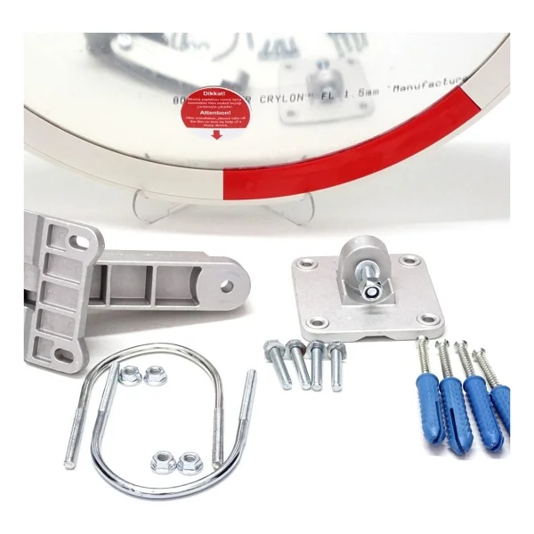 Trafik Güvenlik Aynası 80 Cm Kırmızı-Beyaz Ve 2 M Galvaniz Flanşlı Direk Set - Görsel 4