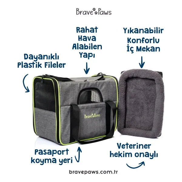 Brave Paws Kedi Köpek Taşıma Çantası Kare Model Dayanıklı Plastik Fileli - Gri - Görsel 9