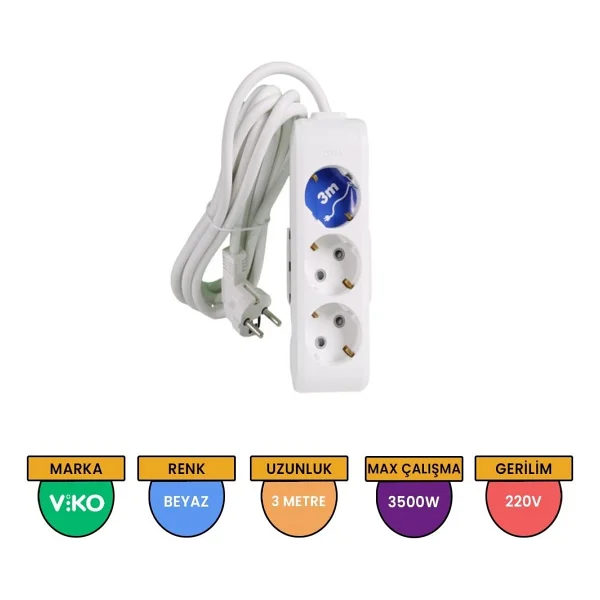 Viko Multi-Let Topraklı 3 M 3'lü Priz - Görsel 5