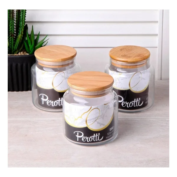 Perotti Bambu Vakum Kapaklı Kavanoz Baharatlık 800ml 3 Adet - Şeffaf - 800 Ml - Görsel 3