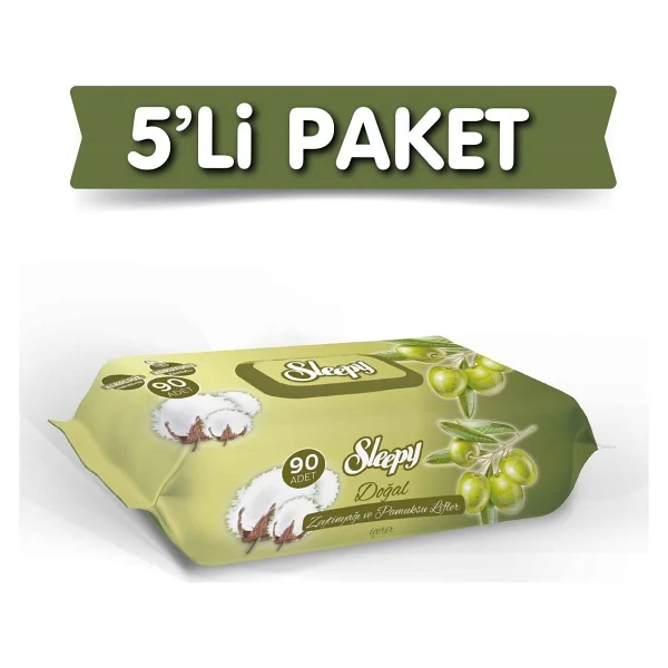Sleepy Zeytinyağlı 90 Yaprak 5'li Paket Islak Mendil - Görsel 2