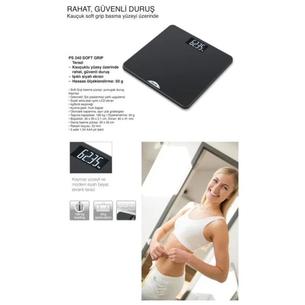 Beurer Ps 240 Soft Grip Kaymaz Yüzey Dijital Baskül - Görsel 6