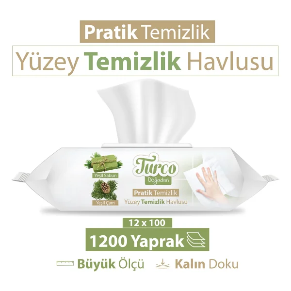 Turco Doğadan Teşil Sabun Yüzey Temizlik Havlusu 100 Yaprak 12'li - Görsel 6