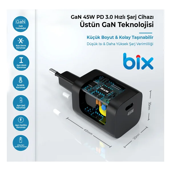 Bix Bx45g 45 W Hızlı Şarj Adaptörü - Görsel 5
