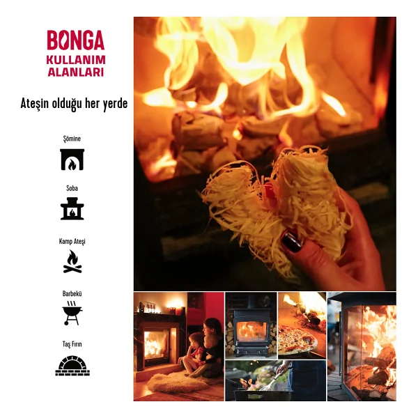 Bonga Şömine Ve Mangal Tutuşturucu 50 Adet 700 Gr - Jel Ve Çıra Alternatifi Doğal Odun Yünü - Kırmızı - Görsel 4