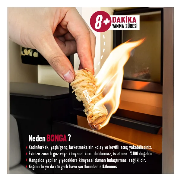 Bonga Şömine Ve Mangal Tutuşturucu 50 Adet 700 Gr - Jel Ve Çıra Alternatifi Doğal Odun Yünü - Kırmızı - Görsel 2