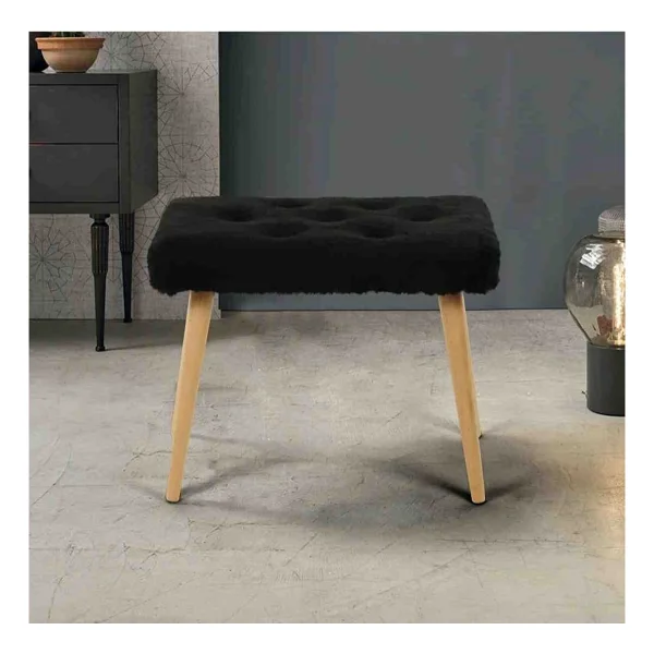 Beylerbeyi Gürgen Retro Ahşap Ayaklı Handmade Pofidik Puf Bench Koltuk - Kırık Beyaz - Gold - Görsel 6