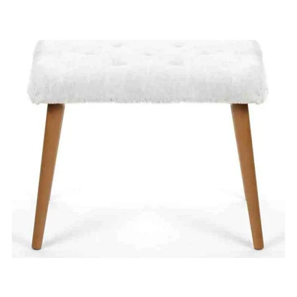 Beylerbeyi Gürgen Retro Ahşap Ayaklı Handmade Pofidik Puf Bench Koltuk - Kırık Beyaz - Gold - Görsel 2