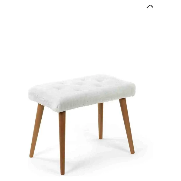 Beylerbeyi Gürgen Retro Ahşap Ayaklı Handmade Pofidik Puf Bench Koltuk - Kırık Beyaz - Gold - Görsel 3