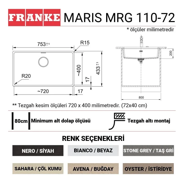 Franke Maris Mrg 210/110-72 Bianco Granit Eviye - Görsel 4