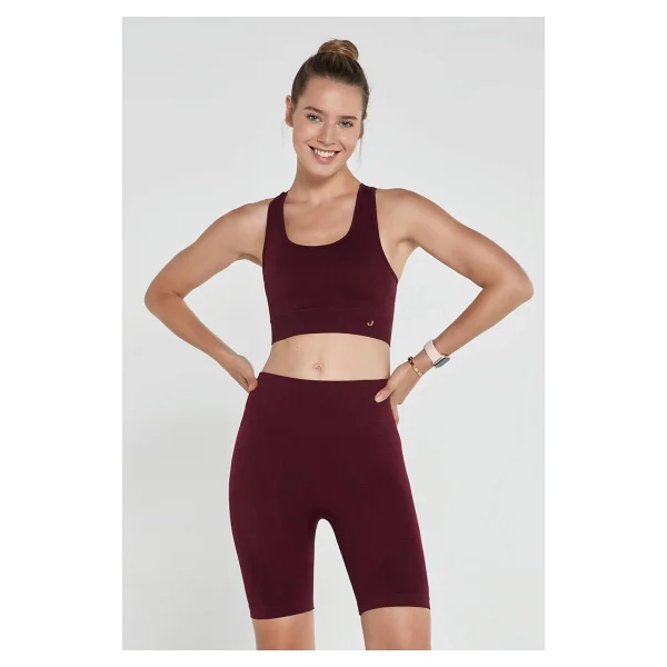 Jerf Gela Çift Katlı Kompress Sport Bra Bordo - Görsel 2