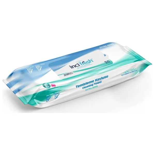 İnci Fresh Islak Vücut Temizleme Havlusu Mendil - Vitamin E + B5 - Parabensiz - 50 Adetlik 1 Paket - Görsel 4