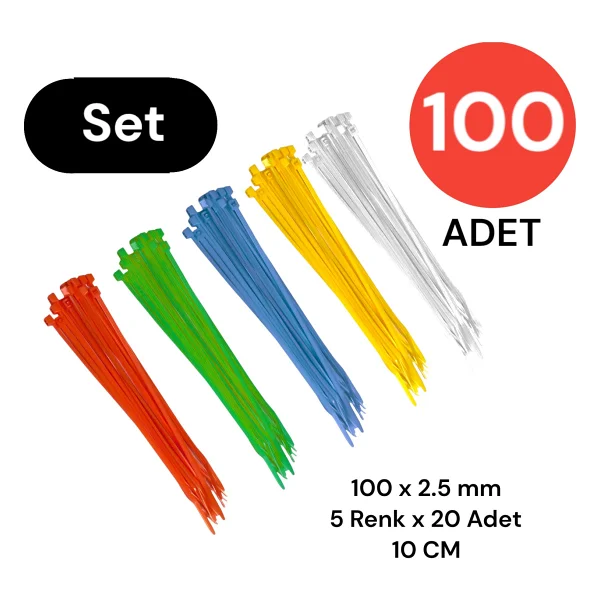Tek-İş Plastik Kablo Bağı Klipsi Cırt Kelepçe Karışık Renk Set 100 Mm 5 Renk X 20 Toplam 100 Adet - Görsel 2