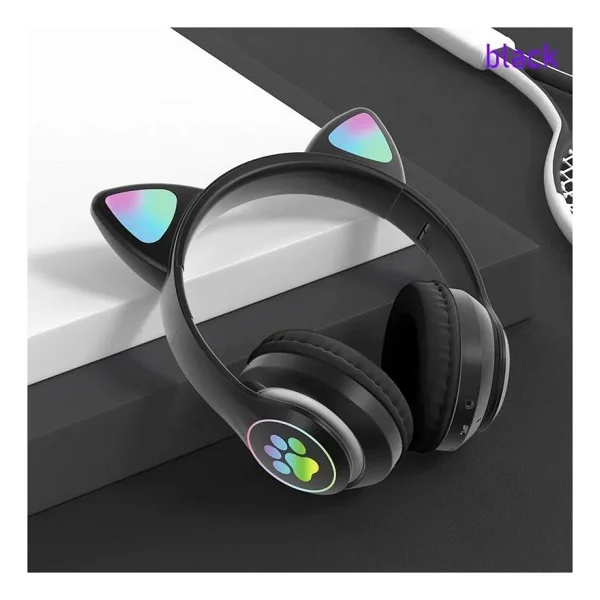 Karler Stn-28 Mikrofonlu LED Işıklı Kulak Üstü Kedi Bluetooth Kulaklık Mor - Görsel 4