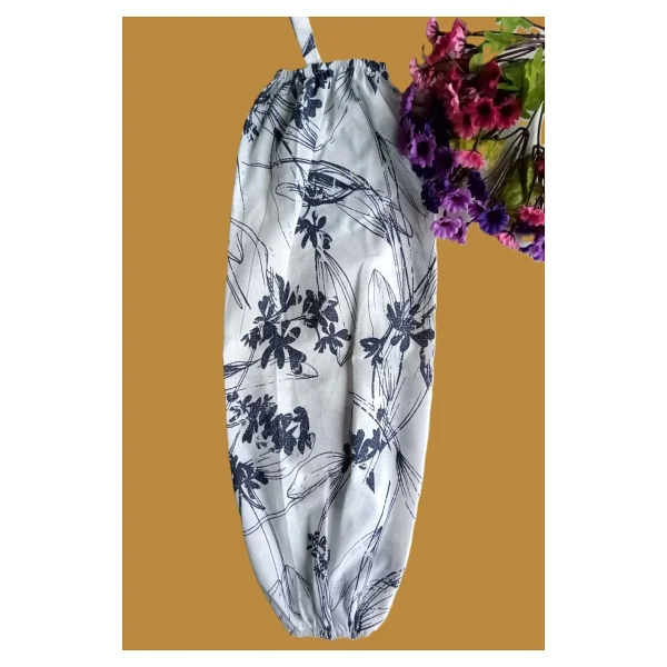 Emtory Home Lacivert Çiçekli Organizer Keten Çift Lastikli Poşetlik - Mutfak Organizer - Görsel 3