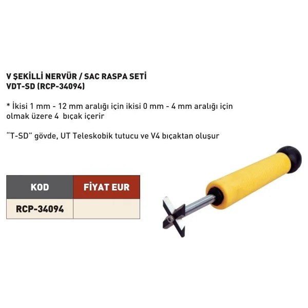 Fett Cp Gratex Çapak Alma Raspa Seti V Şekilli Nervür/Sac Raspa Seti Vdt-Sd Rcp-34094 - Görsel 2