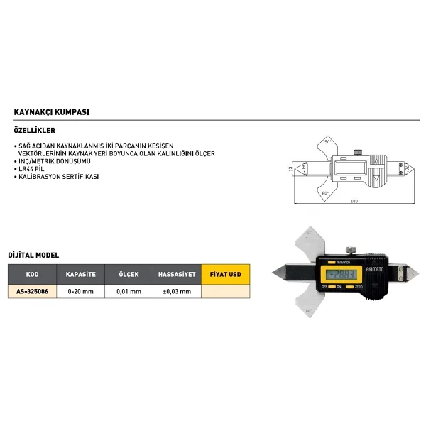Asimeto As-325086 20 Mm Dijitat Kumpas - Görsel 2