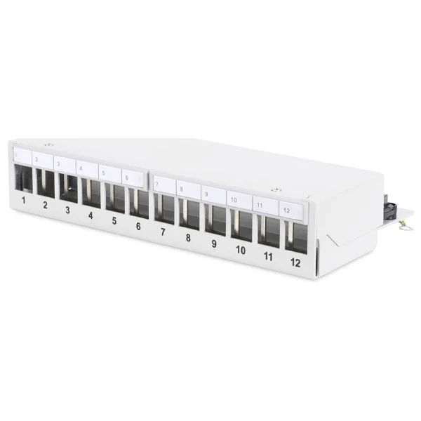Digitus 12 port Modüler Masaüstü Tip Patch Panel, Zırhlı (Shielded), LSA, RAL 7035, açık gri renk