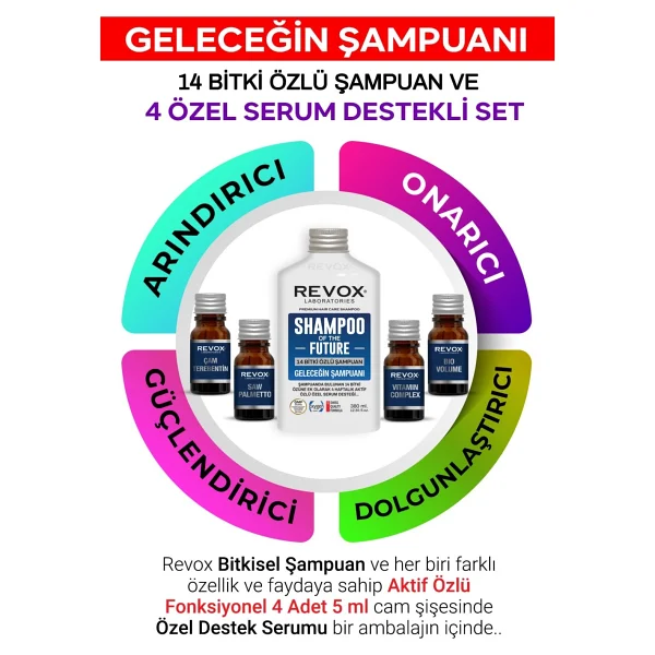 Revox Bitkisel Şampuan Ve Aktif Özlü 4 Adet Özel Destek Serumu Saç Bakım Seti Geleceğin Şampuanı - Görsel 4