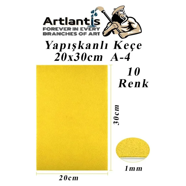 Artlantis Yapışkanlı Keçe 10 Renk A4 20x30 Cm 1 Paket Keçe Yapışkanlı 10 Lu Okul Kreş Okul Öncesi Etkinlik Hobi - Görsel 2