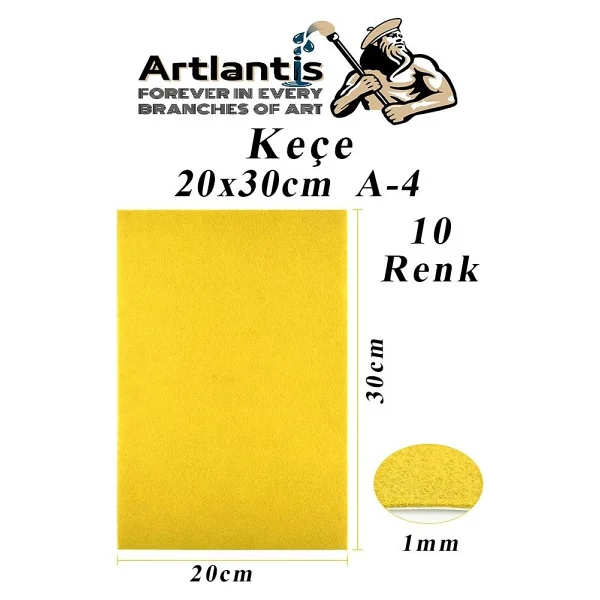 Artlantis Keçe 10 Renk A4 20x30 Cm 1 Paket Keçe 10 Lu Okul Kreş Okul Öncesi Etkinlik Hobi - Görsel 2