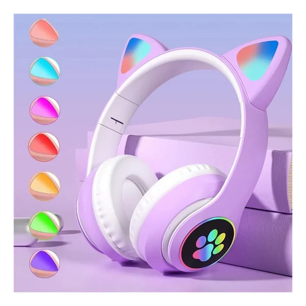 Karler Stn-28 Mikrofonlu LED Işıklı Kulak Üstü Kedi Bluetooth Kulaklık Mor - Görsel 2