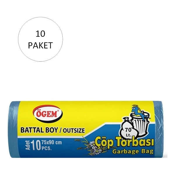 Ögem Battal Boy Çöp Torbası 75 X 90 Cm 10'lu Rulo X 10 Paket = 100 Adet (Mavi) - Görsel 2
