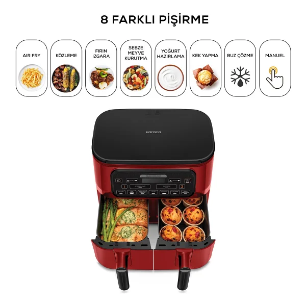 Karaca Air Pro Cook Duo Köz Xxxl Ruby 8 Lt Yağsız Fritöz - Görsel 8