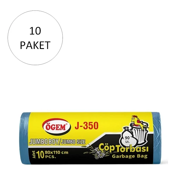 Ögem J-350 Jumbo Boy Çöp Torbası 80 x 110 cm 10 Lu Rulo x 10 Paket = 100 Adet (Mavi) - Görsel 2