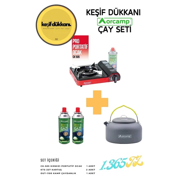 Orcamp Keşif Dükkanı Orcamp Çay Seti - Portatif Kamp Ocak + Çaydanlık + Yedek Kartuş - Turuncu - Görsel 5