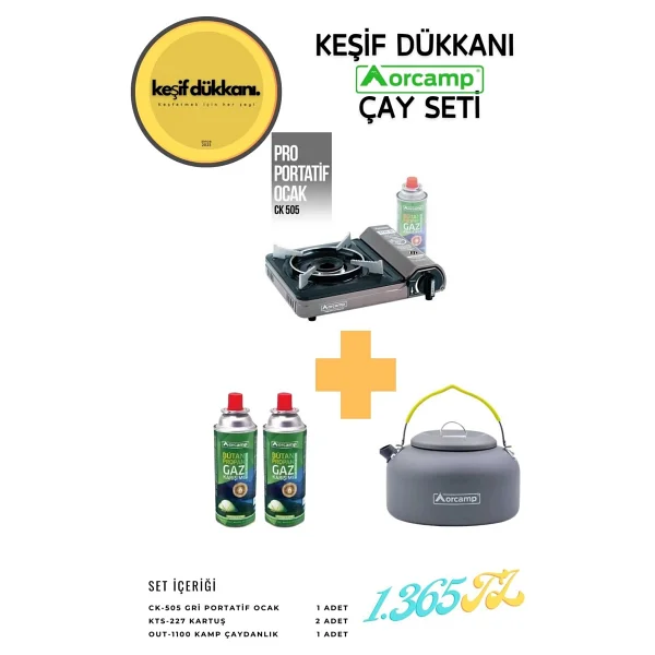 Orcamp Keşif Dükkanı Orcamp Çay Seti - Portatif Kamp Ocak + Çaydanlık + Yedek Kartuş - Turuncu - Görsel 4