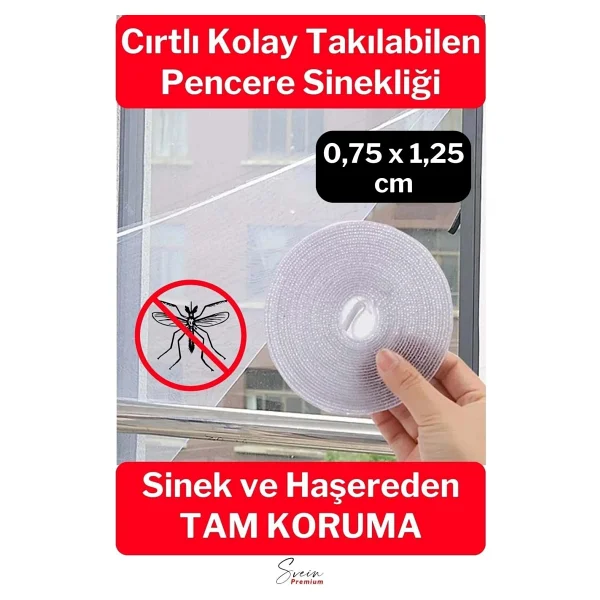 Svein Ayarlanabilir Pratik Pencere Cam Kapı Sineklik Cırt Bantlı Hazır Yapışkanlı 0,75 Cmx1,25 Cm - 4 Mt - Görsel 5