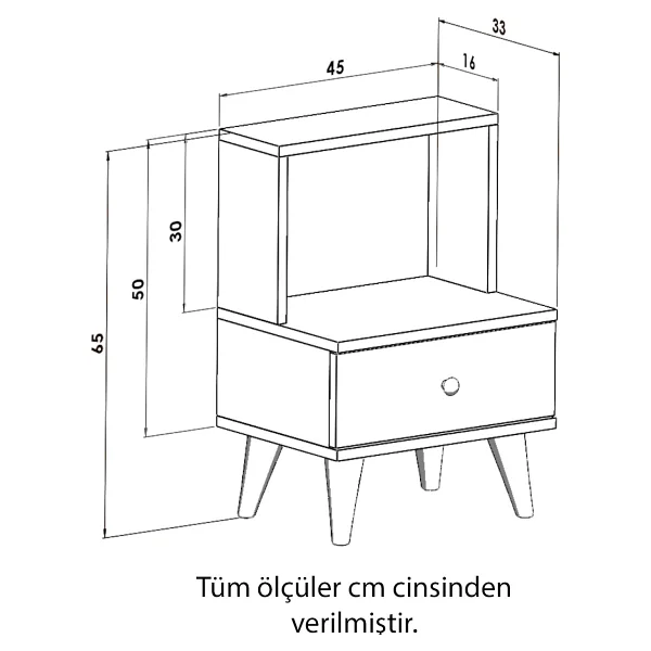 Montenero Sade Beyaz Komodin 1 Çekmeceli Açık Raflı Minimalist Yatak Odası 45x65 Cm - Eskitme Beyaz - Görsel 4