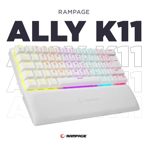 Rampage Ally K11 Beyaz Tkl Red Switch Kablolu Mekanik Oyuncu Klavyesi - Görsel 2