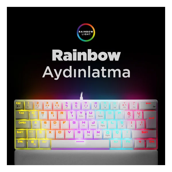 Rampage Ally K11 Beyaz Tkl Red Switch Kablolu Mekanik Oyuncu Klavyesi - Görsel 4