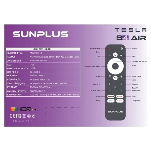 Sunplus Tesla S4 Air 32 GB 4K Android TV Box - Görsel 2