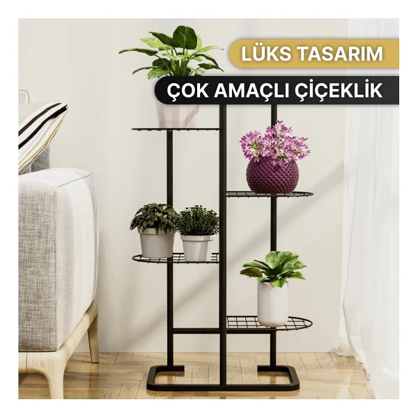 Bino 4 Katlı Metal Çiçeklik Dekoratif Lüks Bahçe Mobilyası Bahçe Balkon Rafı - Görsel 3