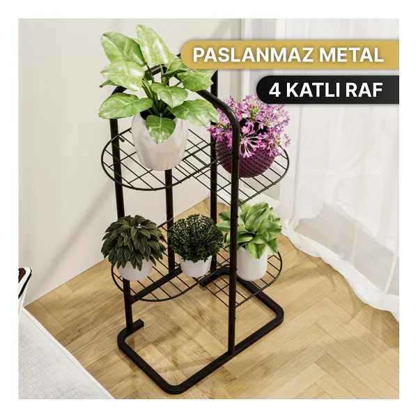 Bino 4 Katlı Metal Çiçeklik Dekoratif Lüks Bahçe Mobilyası Bahçe Balkon Rafı - Görsel 5